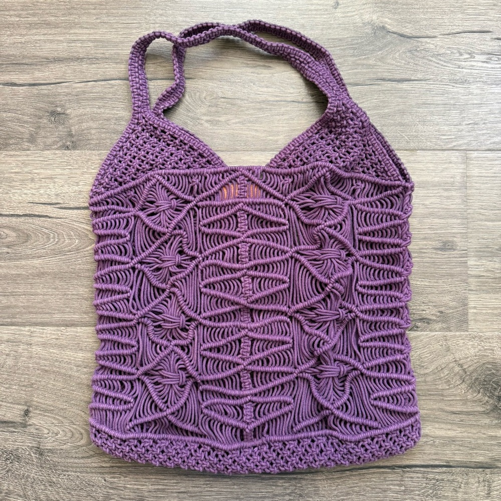 Beklina Purple Macrame Handmade Cotton Rope Tote Bag